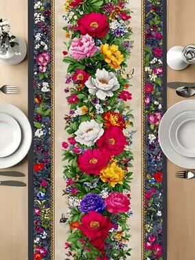 Last One! NEW Flowers and Butterflies Table Runner 13 x 48